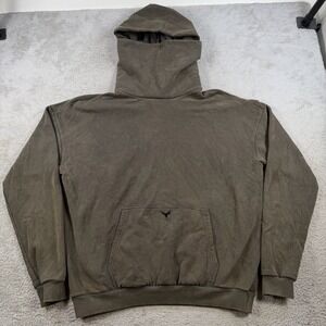 Ditch LA Hoodie Mens XL Green Masked Faded Heavyweight Cotton Bat Logo Pullover